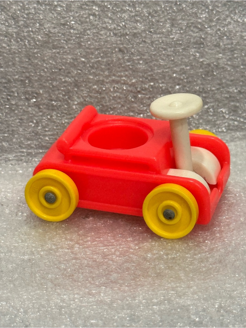 Vtg Fisher Price Little People Orange Yellow Wheels Baby Wagon Little Riders